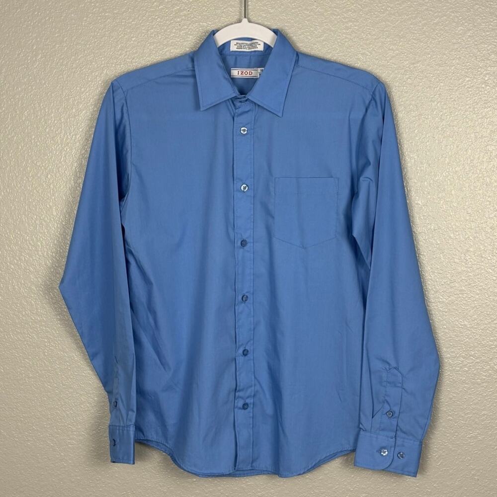 IZOD Sz 16 REG Light Blue Men’s Polyester Cotton Blend Long Sleeved Dress Shirt